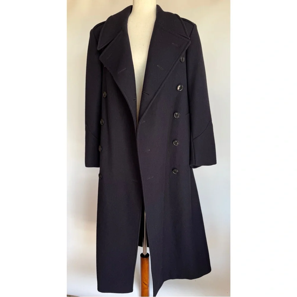 J Peterman Women’s Bobby Coat Long Peacoat Overcoat Wool Size 32 M Navy